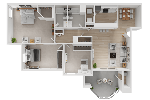 Floor plan for 3 beds, 2 baths, 1320 sqft